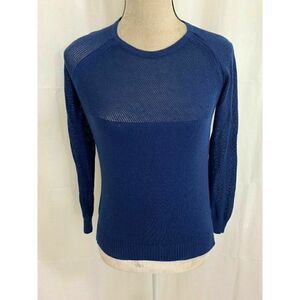 zoe karssen Womens Solid Navy Blue Long Sleeve Crew Neck Sweater Top Small